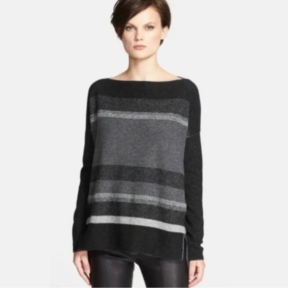 Vince Black and Gray Striped wool & cashmere Sweater - Picture 1 of 8